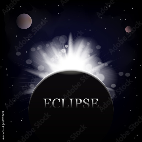 Dark abstract background with a solar eclipse. Vector illustration.