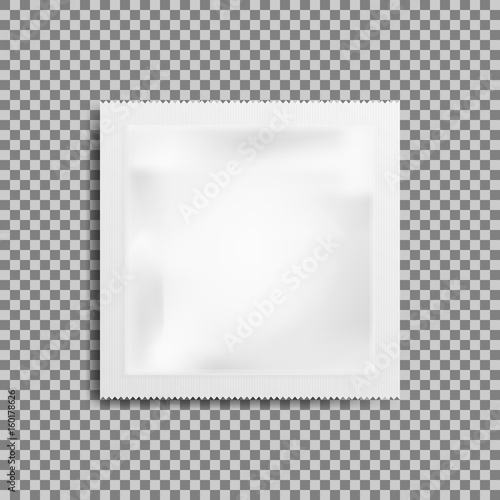 Realistic White Blank template Packaging Foil wet wipes. Food Packing Coffee, Salt, Sugar, Pepper, Spices, Sweets. isolated on transparent background.