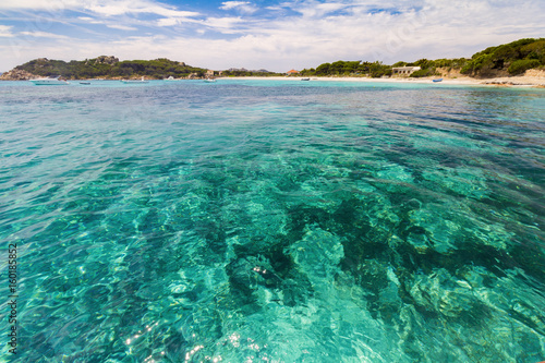 crystal turquoise water in archipelago La Maddalena, Sardinia Italy, transparency concept photo