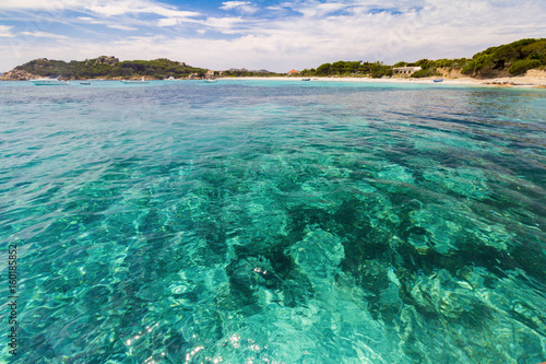 crystal turquoise water in archipelago La Maddalena, Sardinia Italy, transparency concept