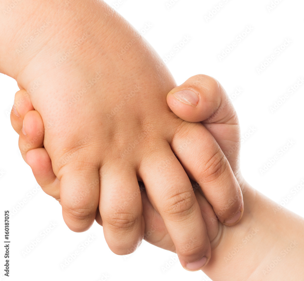 Two children's hand on a white background Two children's hand on a white background