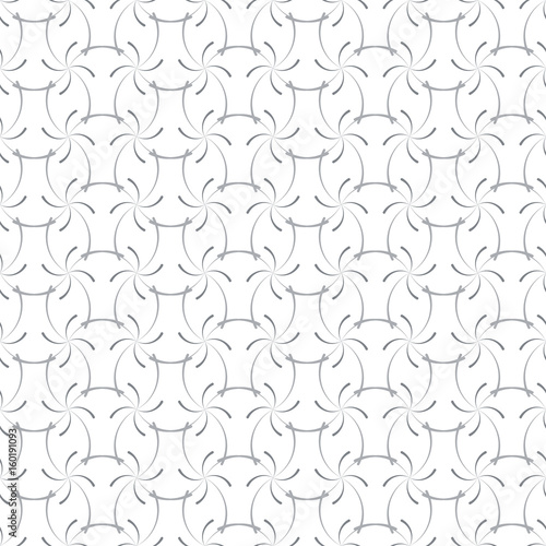 Regular trellis pattern of curved calligraphic strokes. Neutral white and grey ornamental background. Vector seamless repeat.  photo