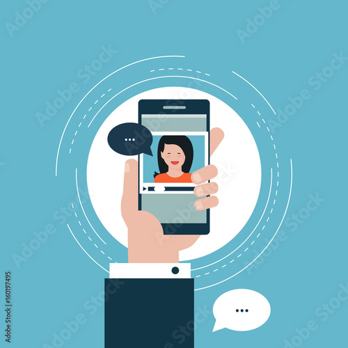 Video call, online conversation, video message, online training, online conference flat vector illustration design. E-learning, webinar design for web banners and apps