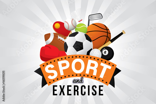 Vector sport and exercise club with sports ball and equipment.