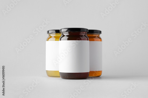 Honey Jar Mock-Up - Three Jars. Blank Label photo