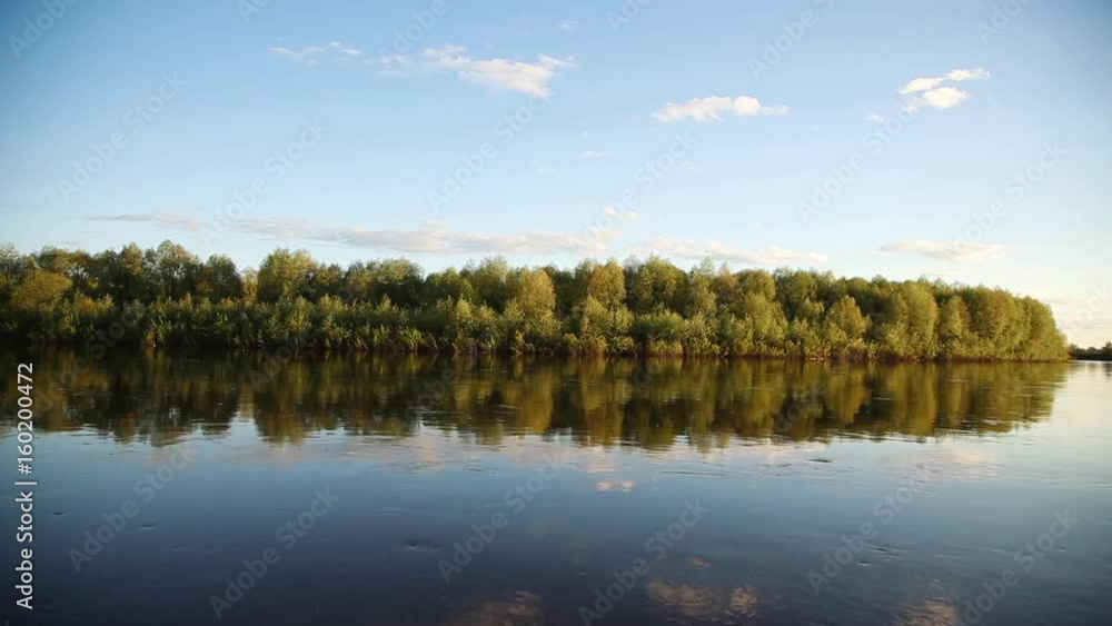 river, trees and blue sky with clouds river, trees and blue sky with clouds