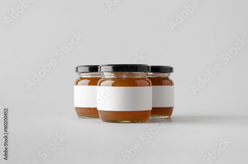 Apricot Jam Jar Mock-Up - Three Jars. Blank Label