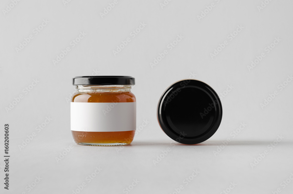 Apricot Jam Jar Mock-Up - Two Jars. Blank Label Apricot Jam Jar Mock-Up - Two Jars. Blank Label