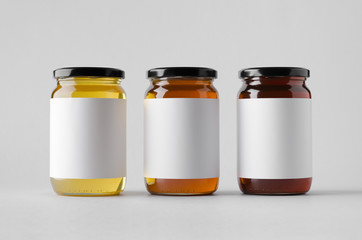 Honey Jar Mock-Up - Three Jars. Blank Label