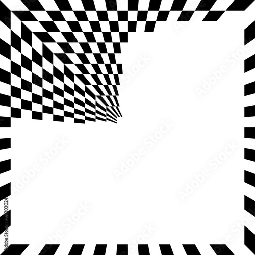 Volume geometric illusion. Chessboard, black and white cells.