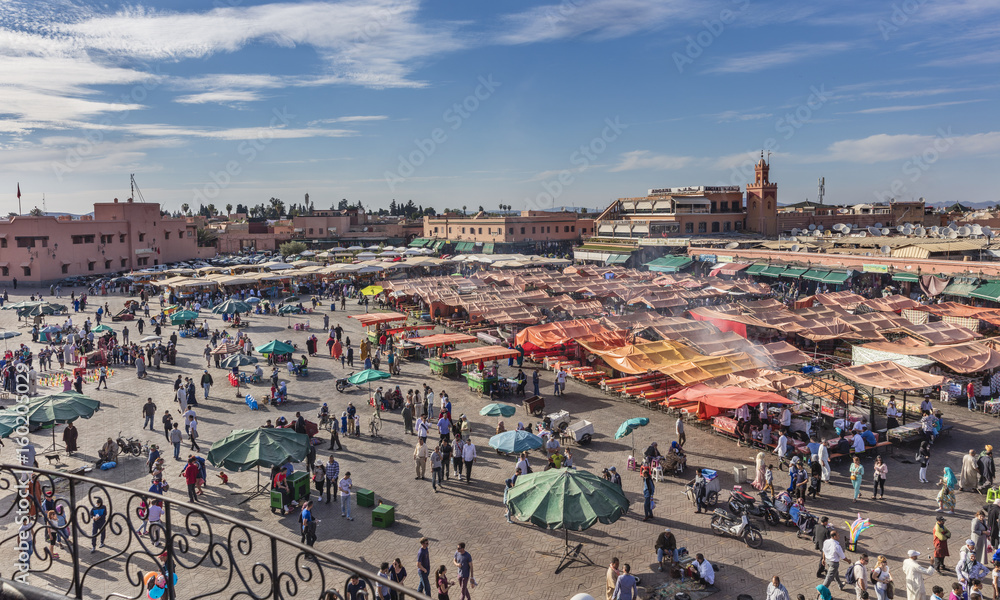 Jamaa el Fna (Jemaa el-Fnaa, Djema el-Fna or Djemaa el-Fnaa) square and market place in Marrakesh's medina quarter, Morocco
