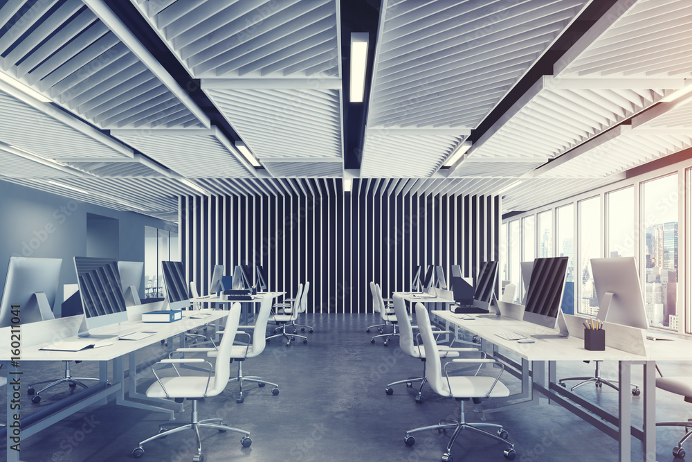 Two rows gray open space office toned Two rows gray open space office toned
