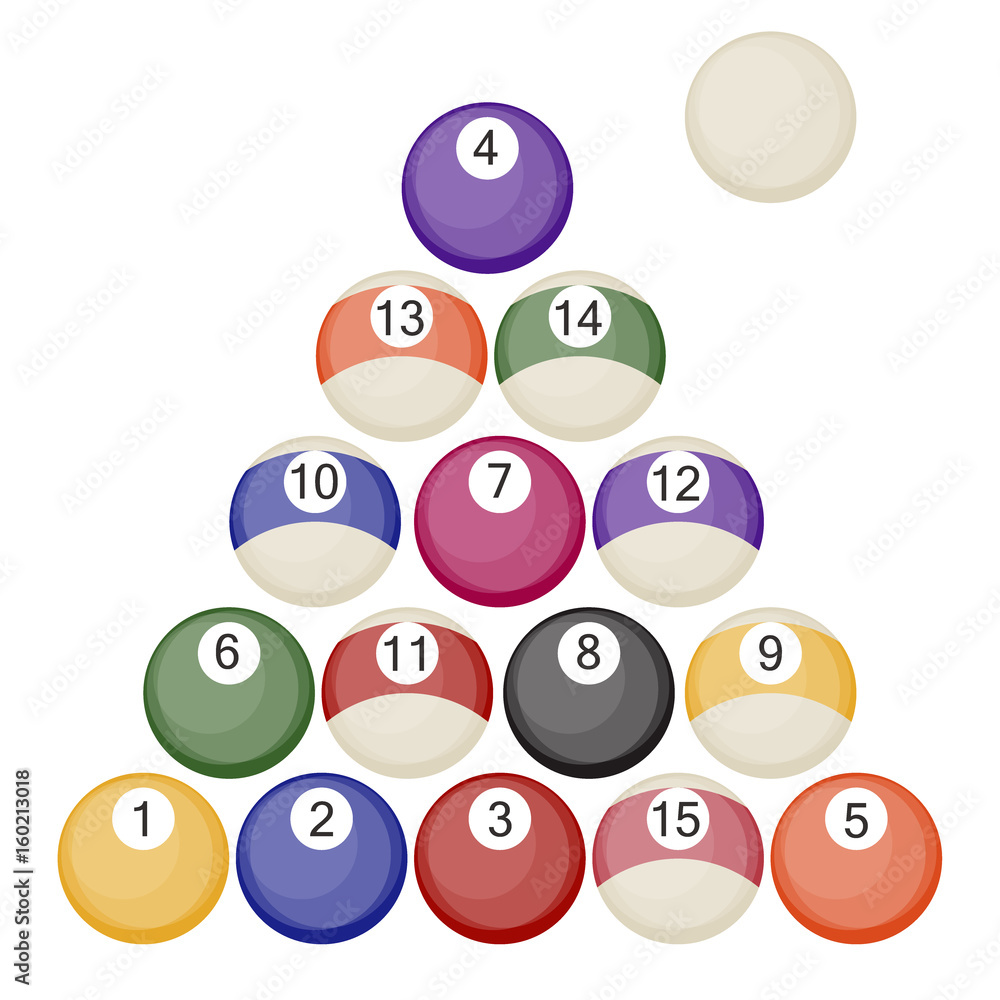 Billiards balls collection pool or snooker balls with cue ball isolated on white background vector illustration. Billiards balls collection pool or snooker balls with cue ball isolated on white background vector illustration.