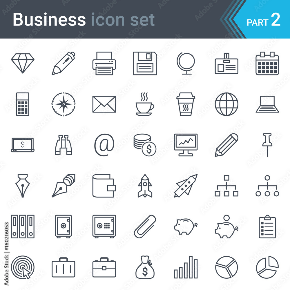 Business simple thin icon set isolated on white background