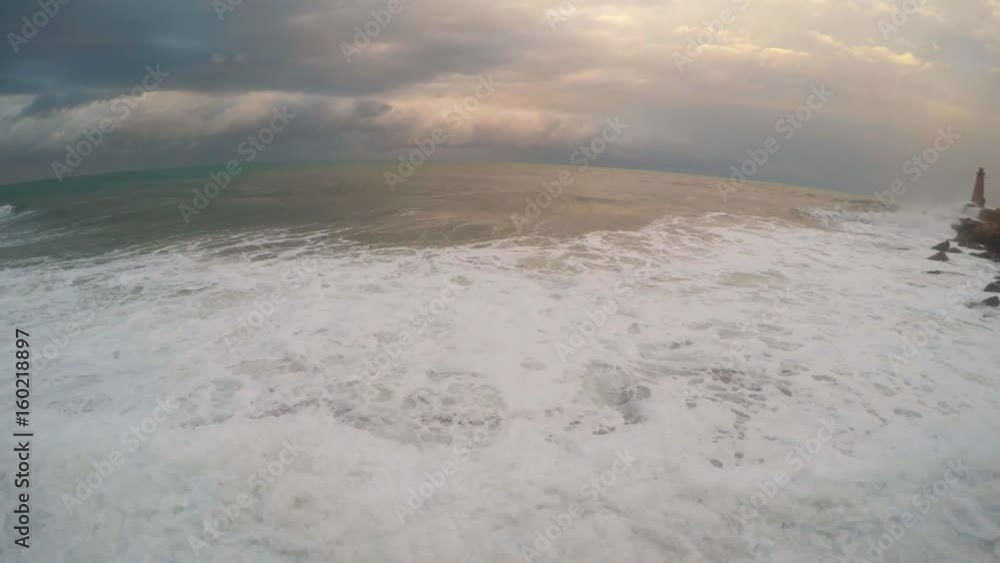 Shock Wave Bump Into Pier on Background Old Beacon Shock Wave Bump Into Pier on Background Old Beacon
