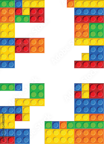 Perfect seamless vector pattern of plastic parts. The colors don’t mix with each other. The amount of details is equal by shape and color. 5 colors