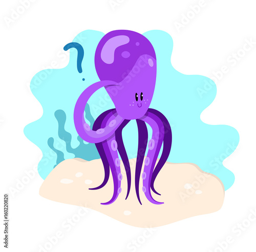 Cute thinking octopus. Vector illustration concept.