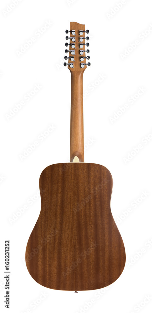 Obraz premium Back Side of 12 String Acoustic Guitar Isolated on a White Background
