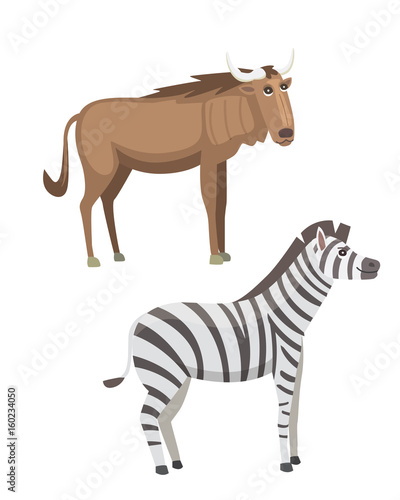 African animals cartoon vector set. zebra and antelope safari isolated illustration