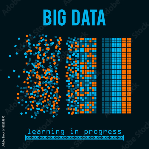 Big data visualization. Machine learning algorithms. Analysis of information. Visual data infographics design. Science and technology vector background.