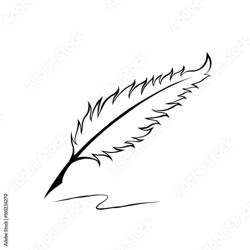 Open book and feather pen. Drawing of pen on white background in doodle  style. Concept for education. Stock Vector