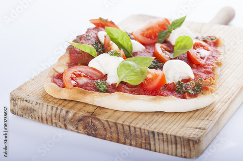 pizza pomodoro, vegetarian and homemade isolated on white background