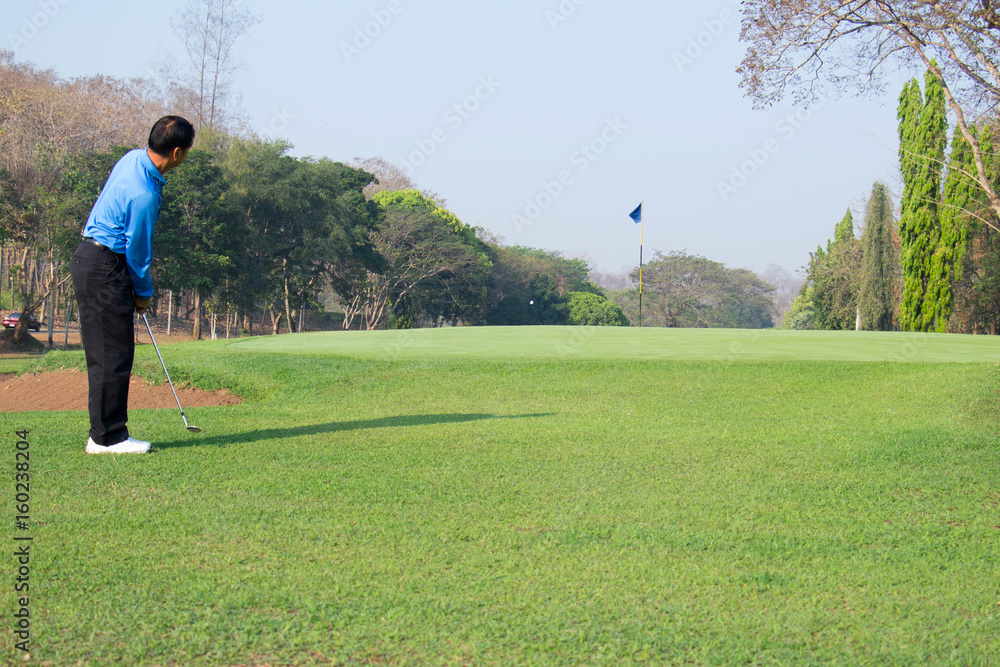 Man playing golf on a golf course Man playing golf on a golf course