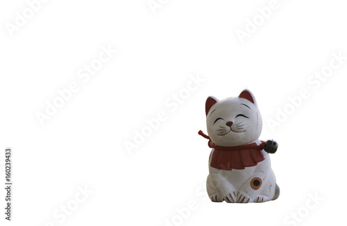 Doll cat sat smiling , Isolated on white