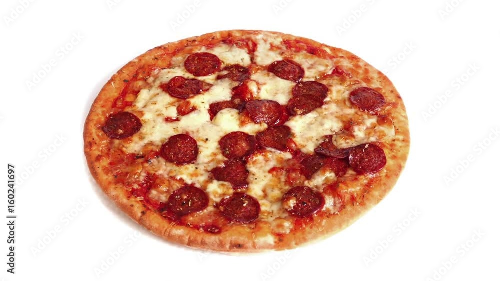 Rotating Pepperoni Pizza On Plain Background Rotating Pepperoni Pizza On Plain Background