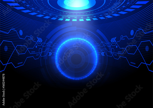 Blue light circle with the light from above in futuristic room vector technology background