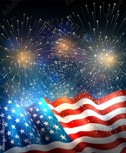 USA Flag with Fireworks