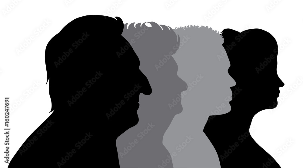 Vector silhouette of faces of different people.
