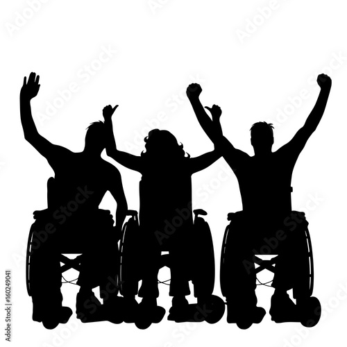 Vector silhouette of people on wheelchair on white background.
