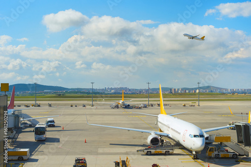 Modern airport overlooking scene photo