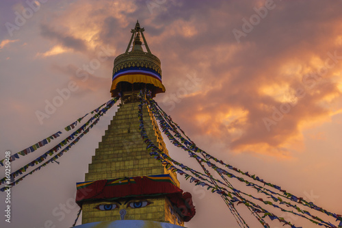 landscape of the Baudhanath stupa in Kathmandu Nepal at dusk