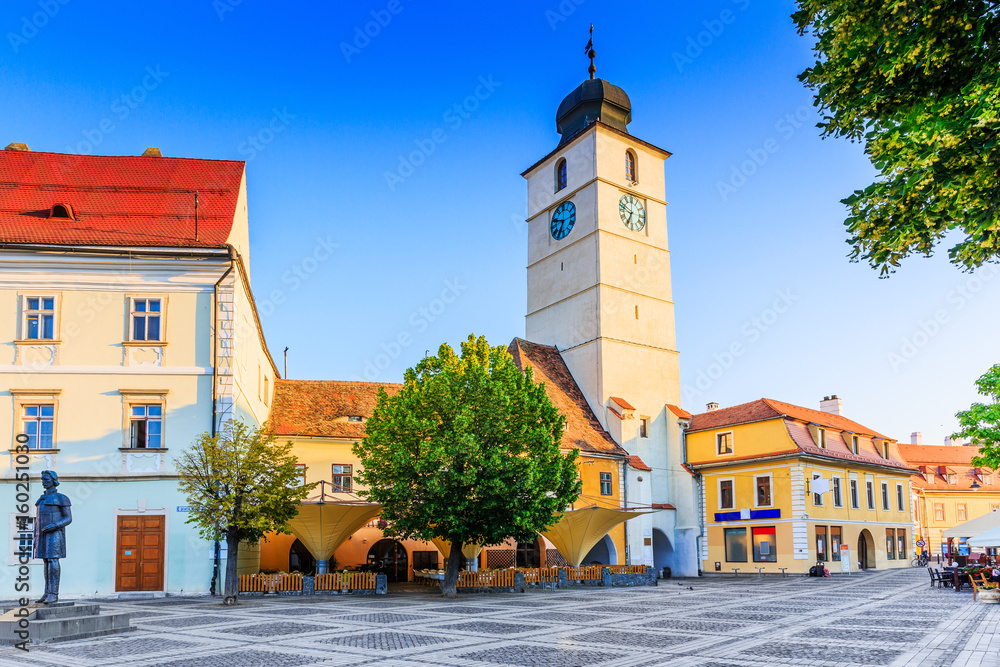 Sibiu, Romania. Council Tower in the Large Square, Transylvania.