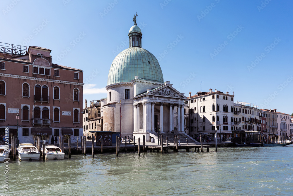Venice, Veneto / Italy- May 20, 2017: View of the church of San Simeon Piccolo from the canal