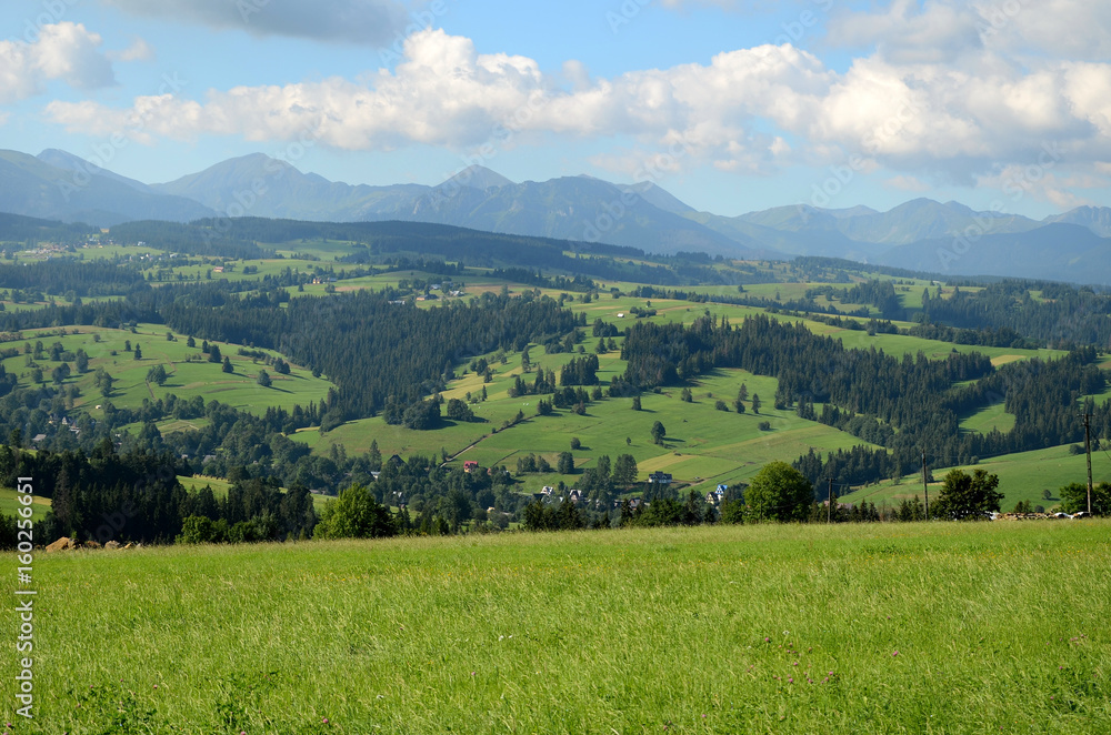 Podhalean landscape with a view of Tatra Mountains (Poland)
