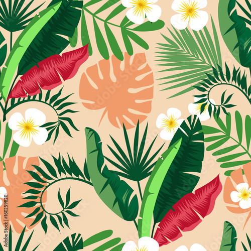 Beautiful seamless background. Tropical plants