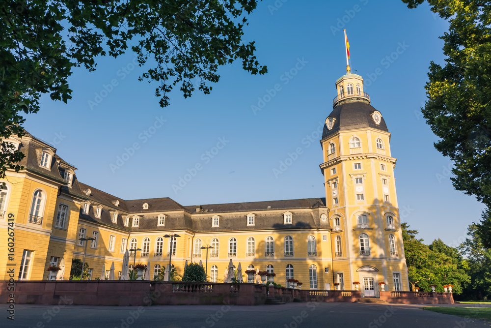 Fototapeta premium North Side of Karlsruhe Palace Castle Schloss in Germany Blauer Strahl Architecture
