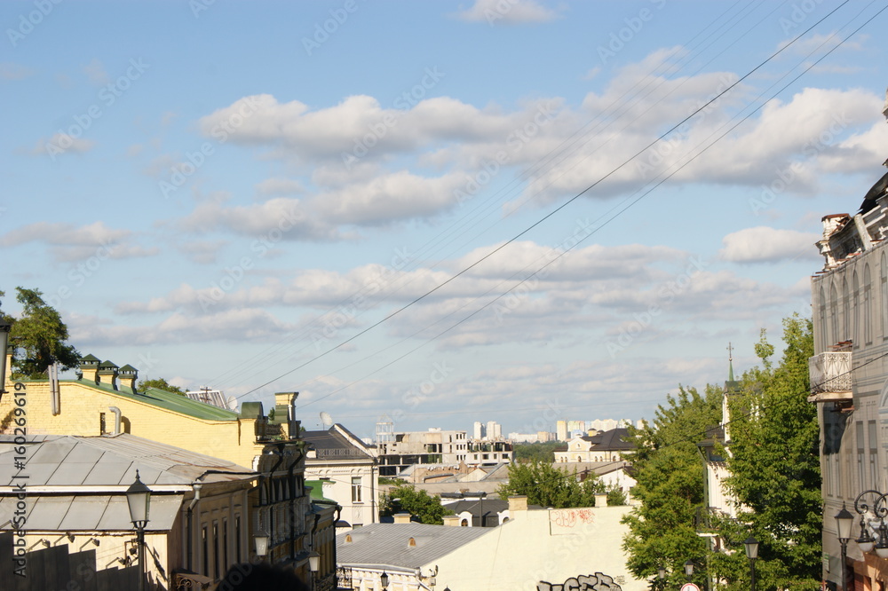 Cityscape, small houses under the blue sky Cityscape, small houses under the blue sky