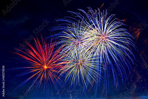 Beautiful colorful fireworks on sky.