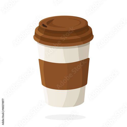 Disposable paper cup with coffee or tea