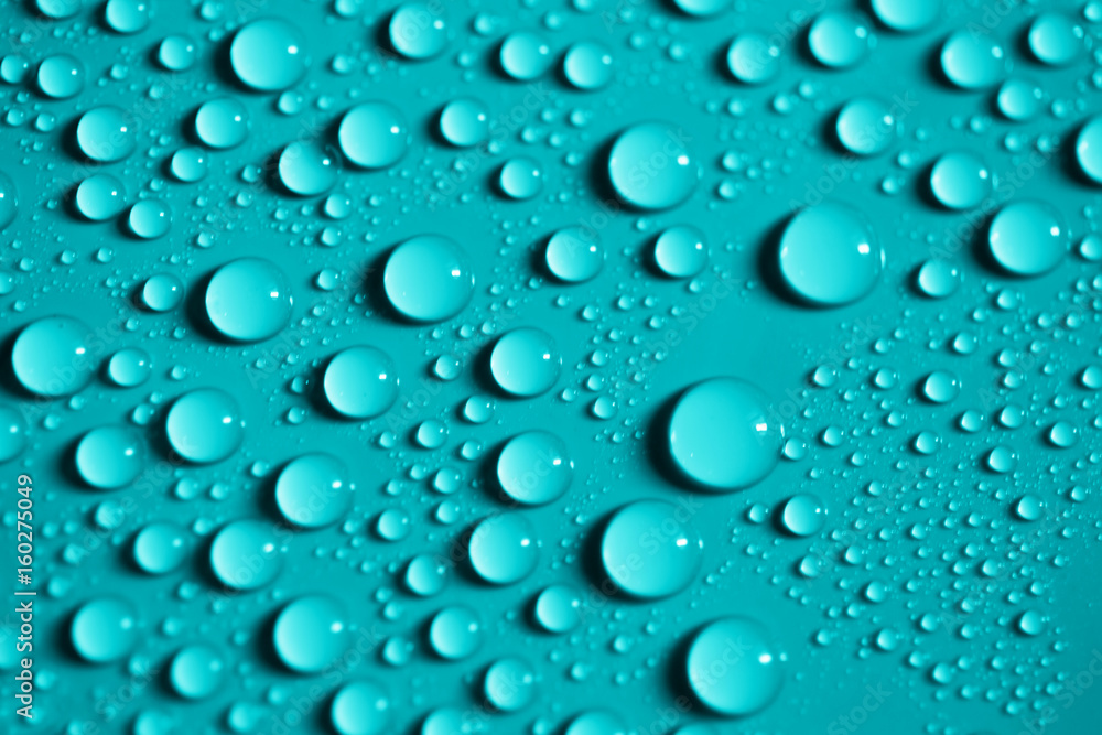 Blue green abstract background, water drops