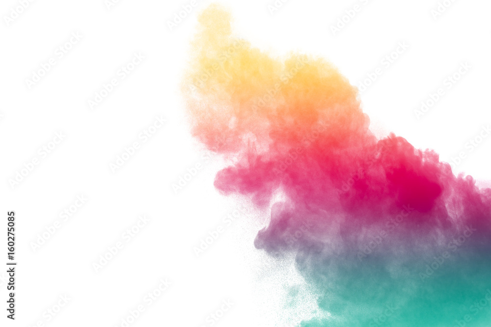 abstract color powder splatted on white background,Freeze motion of color powder exploding