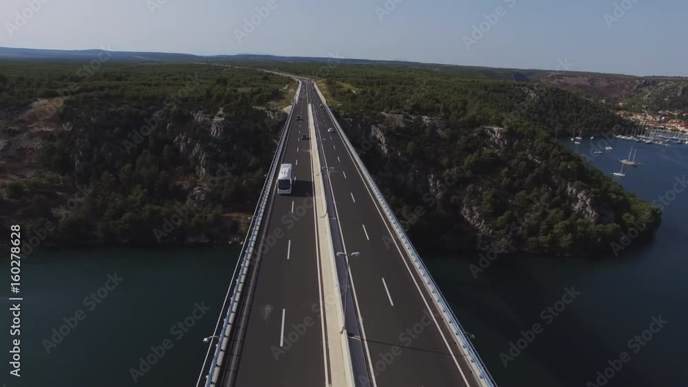 Aerial view of bridge of Croatian autobahn near Sibenik. 4K Aerial view of bridge of Croatian autobahn near Sibenik. 4K