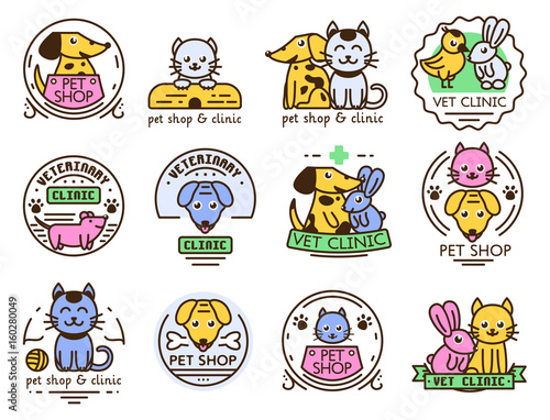 Pet badge vector graphic sticker set domestic insignia cat dog veterinary animal sticker illustration © partyvector
