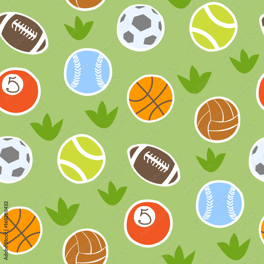 Sport balls isolated vector collection seamless pattern background Sport balls isolated vector collection seamless pattern background