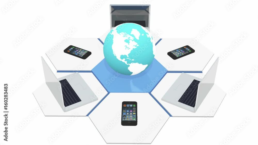 4k smartphone & laptop around 3d rotate earth,computer network,Devices Connecting To Internet Or Global Network. 4k smartphone & laptop around 3d rotate earth,computer network,Devices Connecting To Internet Or Global Network.