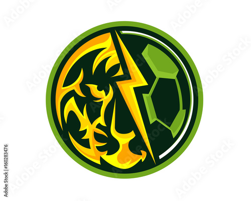 Fototapeta Naklejka Na Ścianę i Meble -  Modern Animal Sports Badge Logo - Tiger Soccer Team With Lightning Symbol